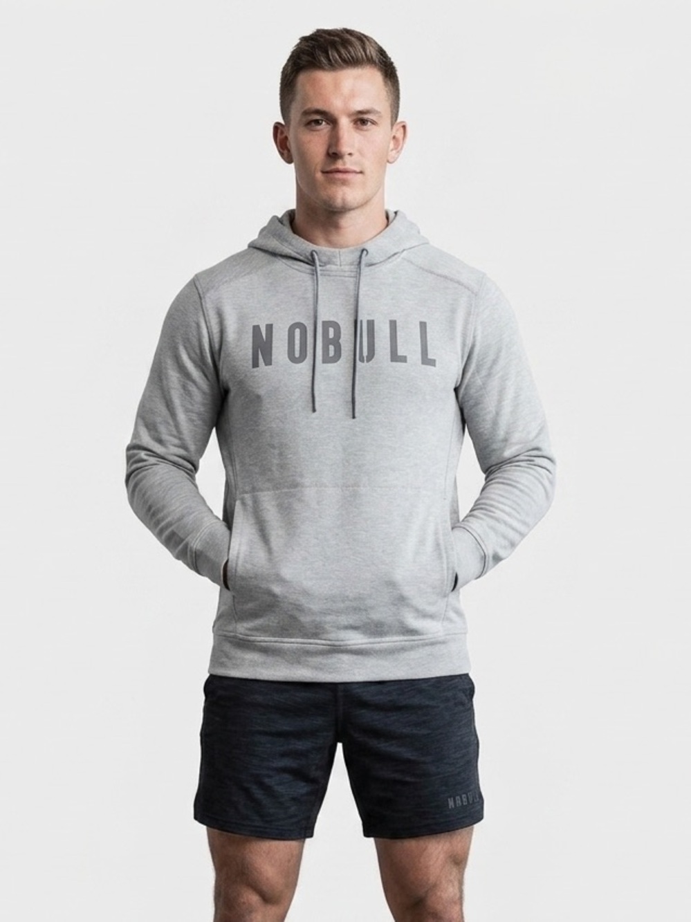 NOBULL Gray Heather Logo Pullover Hoodie Size L